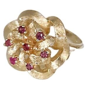 14k Yellow Gold Natural Sapphire Stunning Floral Design Ring Size 6.5